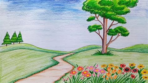 How to draw scenery of flower garden step by step (very easy)