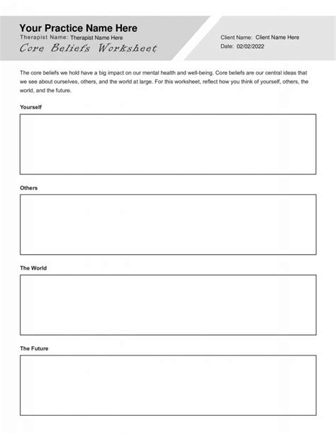 CBT Core Beliefs Worksheet PDF Template