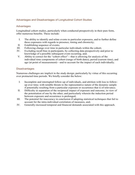 Advantages and Disadvantages of Longitudinal Cohort Studies