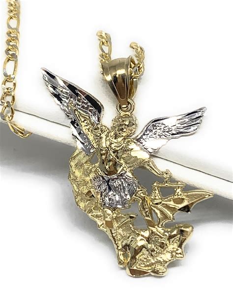 10k Solid Gold Yellow 2-Tone St. Michael Archangel Pendant Necklace (MED,LG) | Fran & Co ...