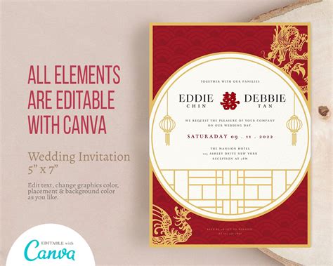 Chinese Wedding Invitation Card With Red Gold Dragon & - Etsy