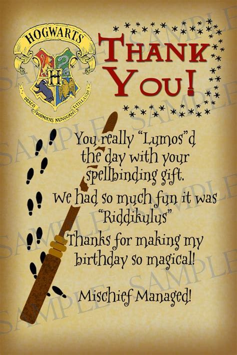 Printable Thank You Card Magical School Wizard Thank You | Etsy | Harry potter bday, Harry ...