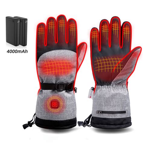 4000mAh Rechargeable Heated Winter Gloves - Waterproof with 3 Heat ...