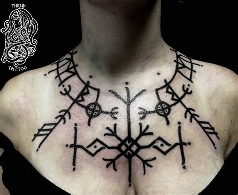 Massive runic chest tattoo, over two intense days ! All dotwork #thrudtattoo #tattoo #tattoos # ...