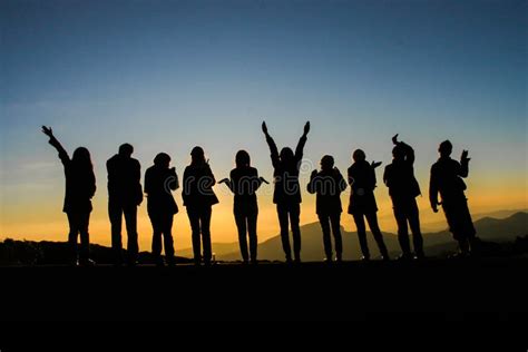 Friend groups silhouette stock photo. Image of sunset - 59553702