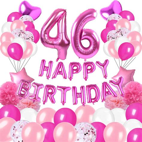 Buy Happy 46th Birthday Party Decorations Pink Latex,Rose Red Latex and ...