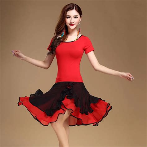 2017 Women Lady Latin Dance Costume 2Pcs(Top&Skirt) Milk Silk Skirt ...