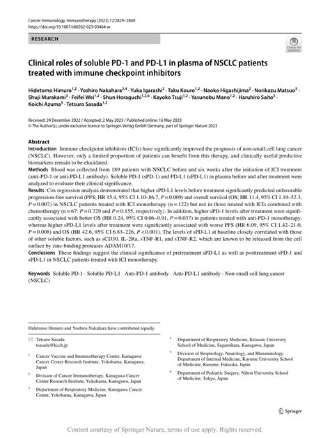 Clinical roles of soluble PD-1 and PD-L1 in plasma of NSCLC patients treated with immune ...