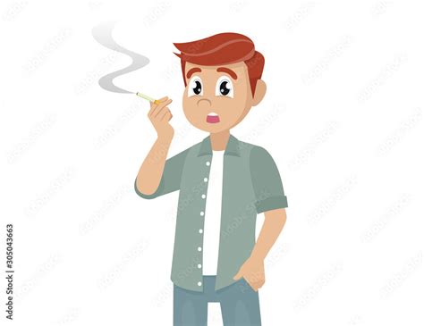 Cartoon character Poses, Young Man Smoking a Cigarette., Stock Vector ...