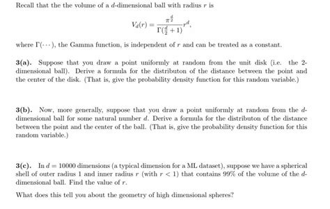 Recall that the the volume of a d-dimensional ball | Chegg.com