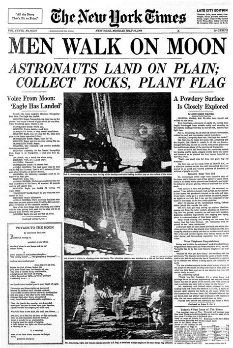 Apollo 11, The New York Times, July 21, 1969 | Historical newspaper, Historical news, Newspaper ...