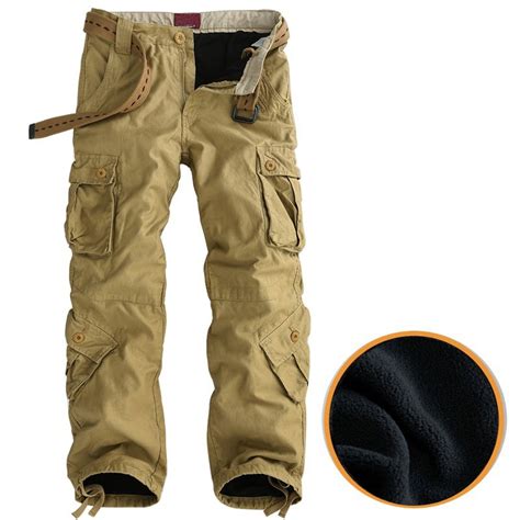 Mens Winter Polar Fleece lined Hiking Cargo Pants Khaki CW100051