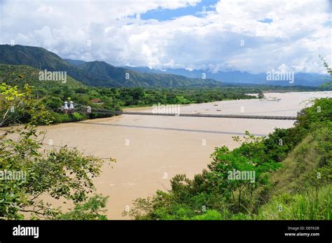 Old, foot bridge, bridge, River, suspension bridge, Rio Cauca, Antigua ...