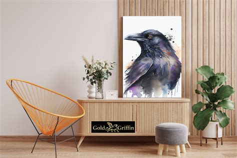 Printable Black Raven Art Print, Watercolor Black Raven Wall Art, Black ...