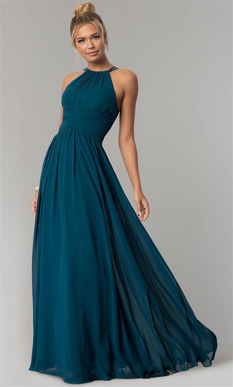 Long Chiffon Military Ball Dress with Ruched Waist