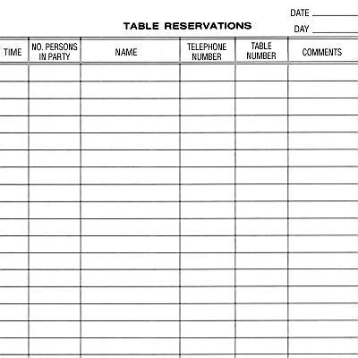 Printable Restaurant Reservation Book | Calendar Template 2016