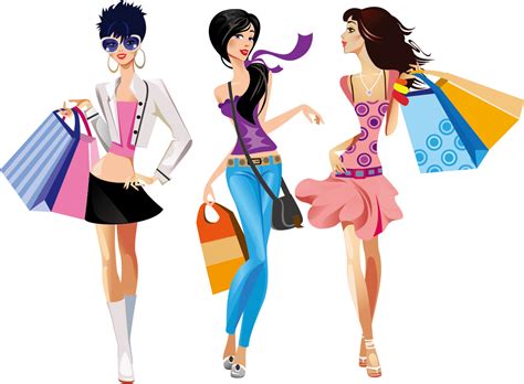 Free Vector がらくた素材庫: 買い物を楽しむ女性 shopping girls in cartoon style イラスト素材