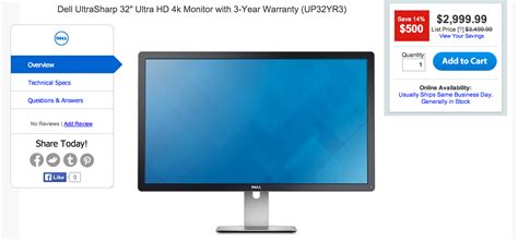 Dell UltraSharp 32" Ultra HD 4k Monitor $3,000 shipped (Reg. $3,500)