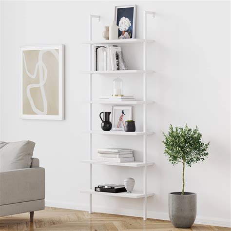 Buy Nathan James Theo 6-Shelf Tall Modern Bookshelf, Wall Ladder Shelf ...