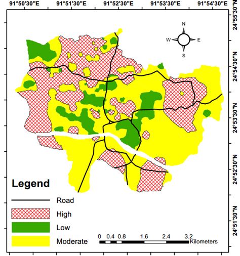 A map showing major roads of Sylhet city overlaid on the liquefaction ...