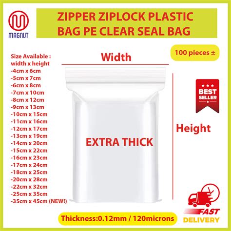 Extra thick - 100pieces / thickness : 120 microns / 0.12mm- Plastic Zipper Bag / Zip Lock Bag ...