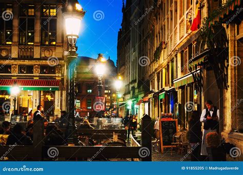 Nightlife at the Grand Place Square at Night in Brussels, Belgium ...