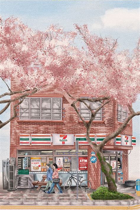 Korean Art/korean Street Scenery Drawing/spring in Seoul/cherry Blossom ...