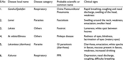 Small ruminant diseases and the clinical signs listed by group... | Download Scientific Diagram