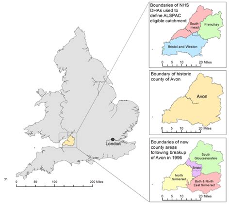 The ALSPAC Eligible Study Area within the UK. This illustrates the NHS ...