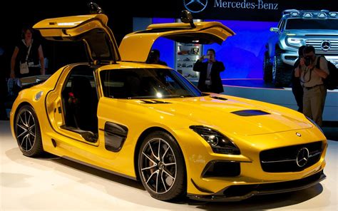 Yellow Mercedes-Benz SLS AMG at presentation