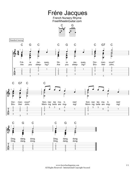 Frére Jacques - Chord Melody in C | FreeWheelinGuitar.com