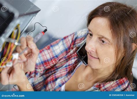 Woman Soldering Elements Circuit Board Stock Photo - Image of service, multimeter: 258548358