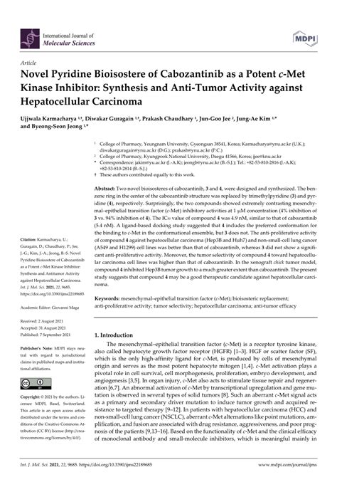 (PDF) Novel Pyridine Bioisostere of Cabozantinib as a Potent c-Met Kinase Inhibitor: Synthesis ...