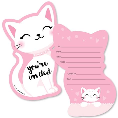 Purr-FECT Kitty Cat - Shaped Fill-in Invitations - Kitten Meow Baby Shower or Birthday Party ...