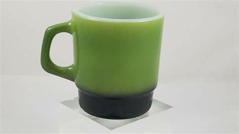 Fire King Green Black Coffee Mugs Cup Vintage D Handle Oven Ware # ...
