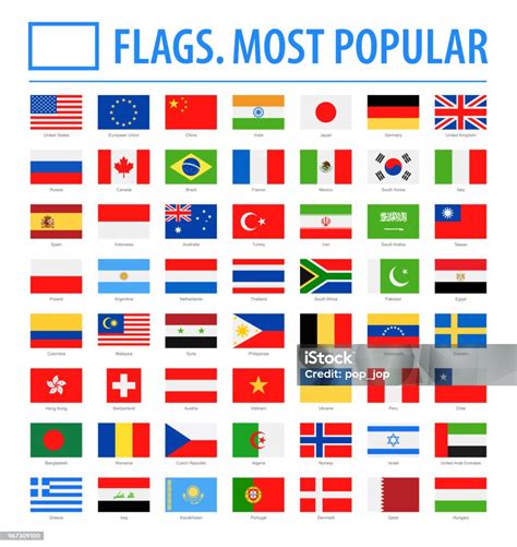 World Flags Vector Rectangle Flat Icons Most Popular Stock Illustration - Download Image Now ...