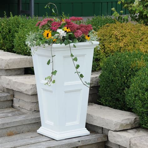 Fairfield Tall Planter White Self Watering Gardening Container Pot Outdoor New | eBay