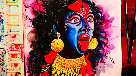 Maha Kali Drawing/ How to paint maa Kali in Watercolor... - YouTube