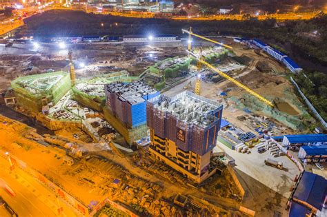 City Evening Construction Site Building Aerial Photography Night View Aerial Drone Photography ...