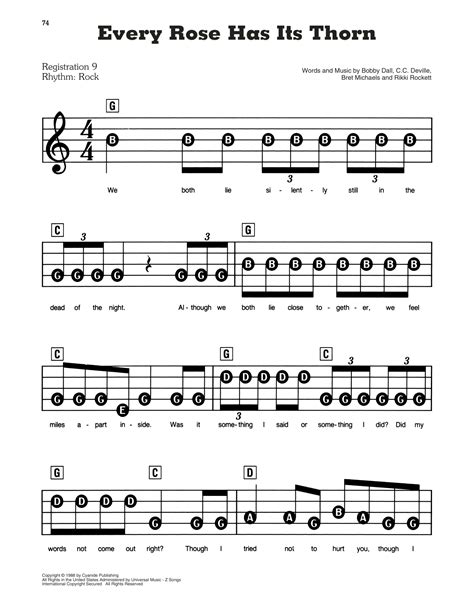 Every Rose Has Its Thorn by Poison Sheet Music for E-Z Play Today at Sheet Music Direct