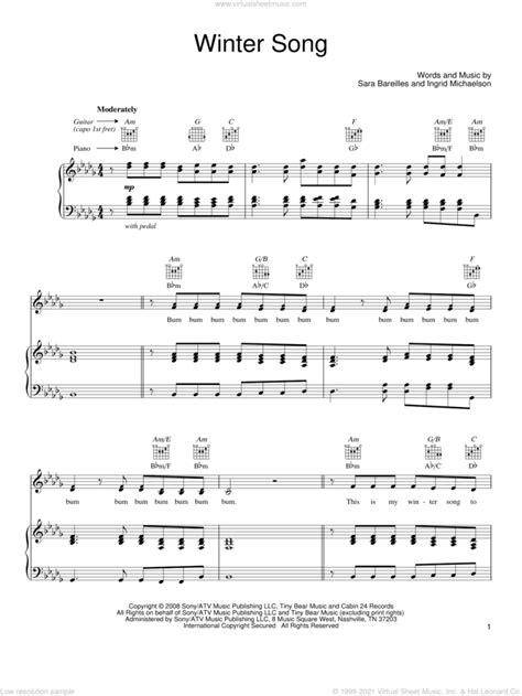 Winter Song sheet music for voice, piano or guitar (PDF)