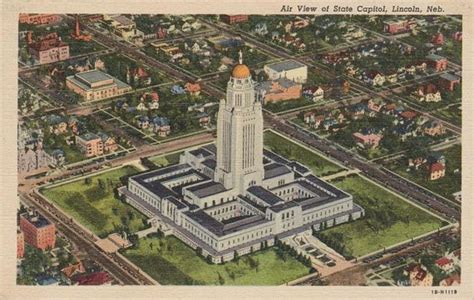 Antique Linen Postcard, Vintage Postcard, Air View Of State Capitol, Lincoln Nebraska, State ...