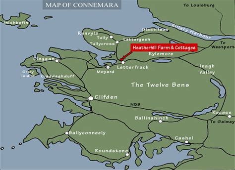 Map of Connemara showing Heatherhill Farm & Cottages