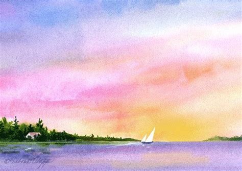 Island Sunset Sailing Watercolor Print Sailboats Island - Etsy