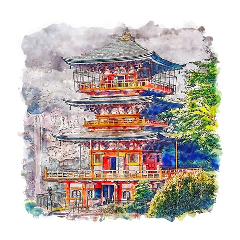 Wakayama Japan Watercolor sketch hand drawn illustration 9878971 Vector ...