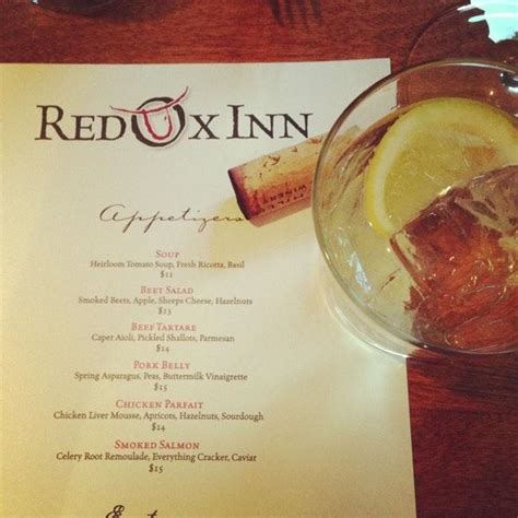 Menu at Red Ox Inn restaurant, Edmonton