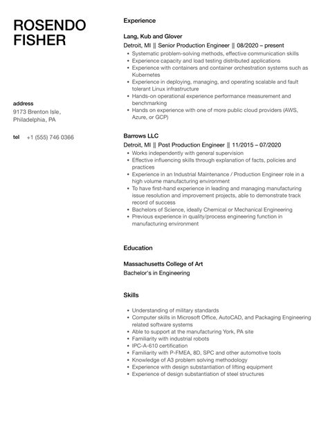 Production Engineer Resume Samples | Velvet Jobs