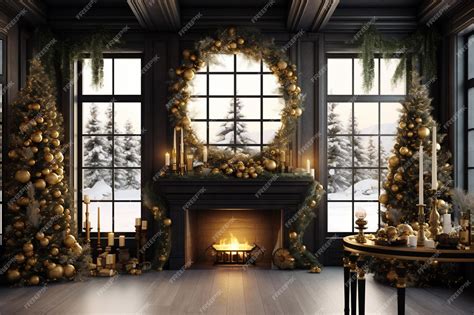 Premium AI Image | A christmas tree is in a living room with a ...