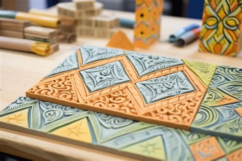 Premium Photo | Handmade clay tiles with embossed patterns