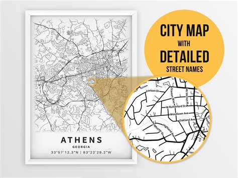 Printable Map of Athens GA Georgia United States With Street | Etsy